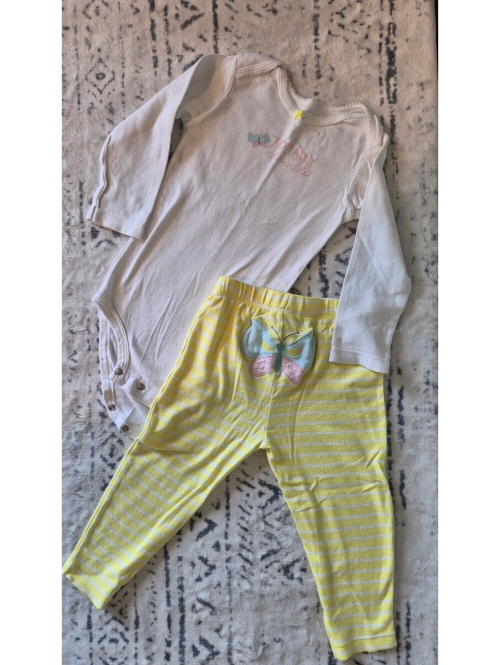 Carter's Baby 24 Months Long Sleeve Bodysuit and Yellow Striped Pants Set
